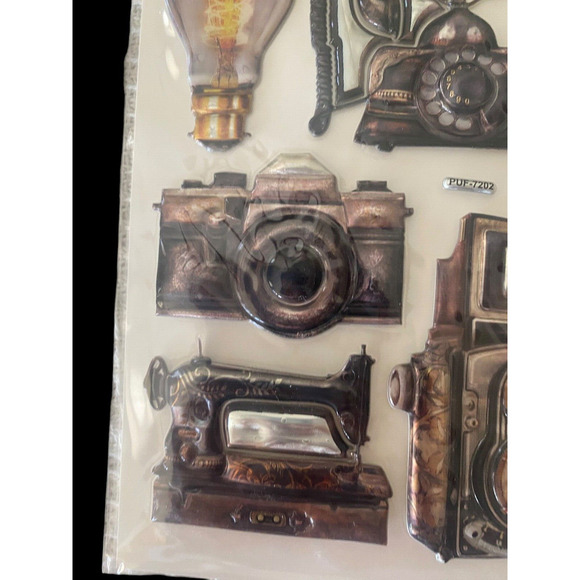 Crafters Square Puffy Stickers Set Lot 3 Pks Vintage Cameras Music Instruments - Picture 6 of 16